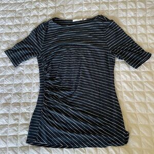 Boss Black and White Striped Ruched Short Sleeve Top
